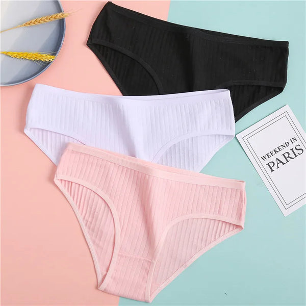 3Pcs Soft Striped Women Cotton Panties