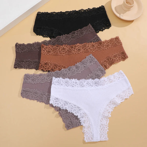 Sexy Lace Ribbed Women's 3PCS Panties